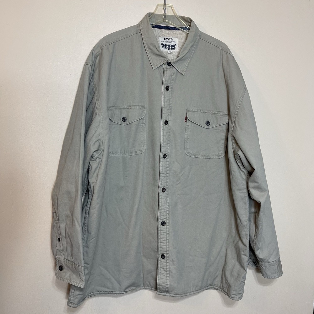 Levi's Men's Work Trucker Jacket Shirt Shacket Sherpa Lined 3XL Beige Pockets‎